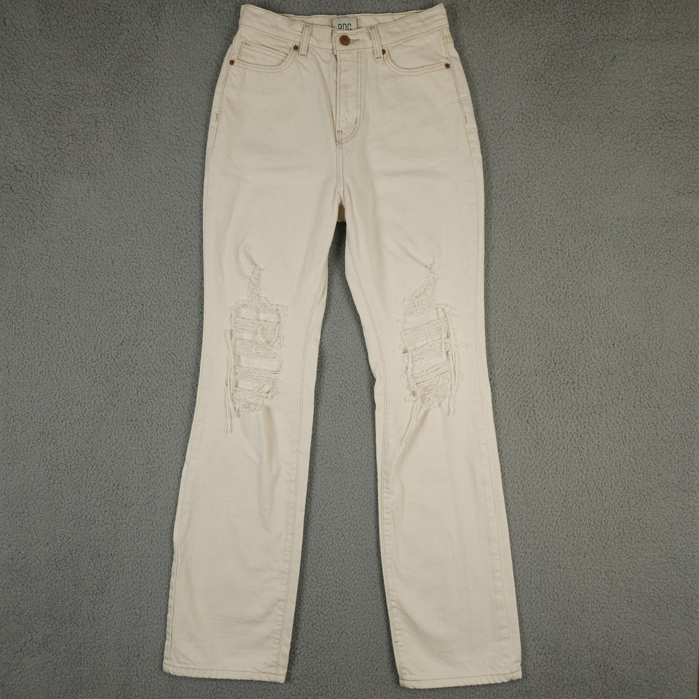 BDG Jeans Women 28 Cream High Rise Slim Distressed Cotton Denim Urban Outfitters